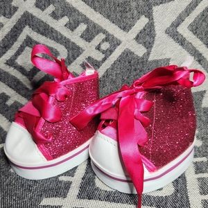 Build A Bear Pink Glitter Athletic Sneakers Shoes Satin Laces High Top BABW